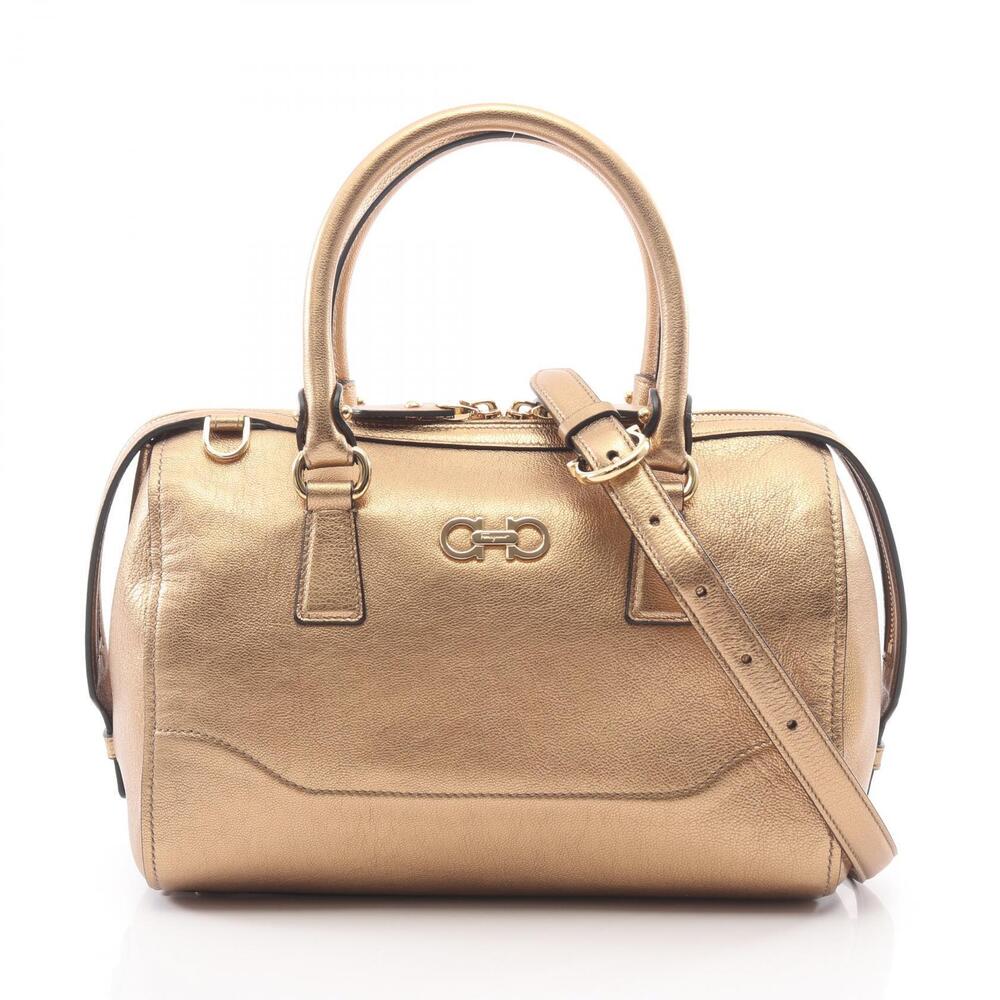 Salvatore Ferragamo Gancini Handbag Leather Gold Tone